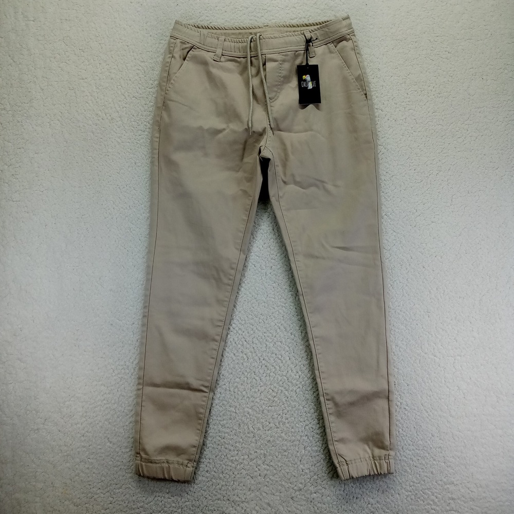 Caliville Mens Khaki Tan‎ Slim Fit Jogger Pants Elastic Waist Size L